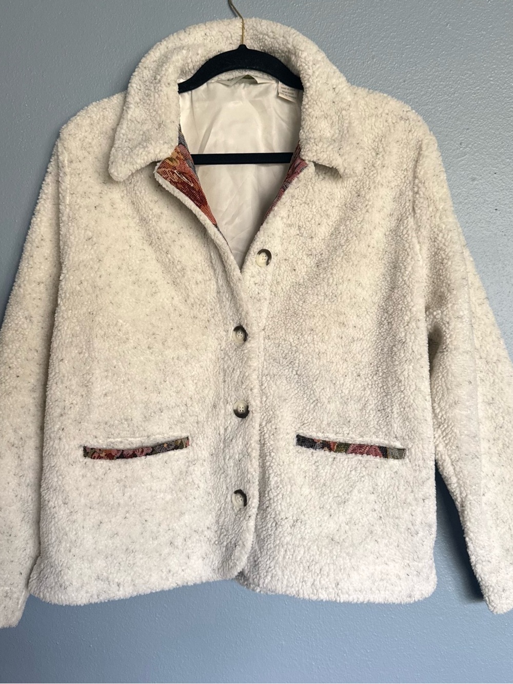 Orvis Cream Teddy Bouclé Button Jacket